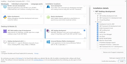 Visual Studio Installer Workload Tab